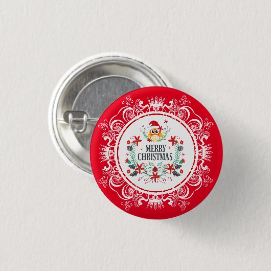 Festive Merry Christmas Wreath & White Crown Frame Button (Vorne & Hinten)