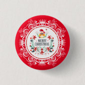 Festive Merry Christmas Wreath & White Crown Frame Button (Vorderseite)