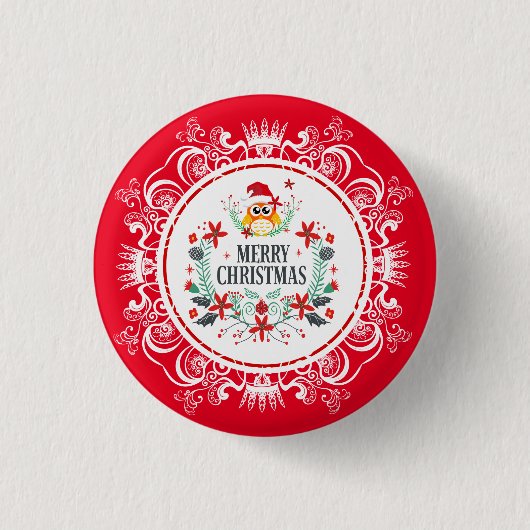 Festive Merry Christmas Wreath & White Crown Frame Button (Vorderseite)