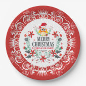 Festive Merry Christmas Wreath & White Crown Frame Pappteller (Vorderseite)