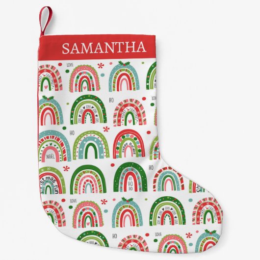 Festive Modern Rainbow Pattern Personalised Kleiner Weihnachtsstrumpf (Vorderseite)