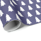 Festive Navy Blauer Weihnachtsbaum Muster Geschenkpapier (Rolleneckpunkt)