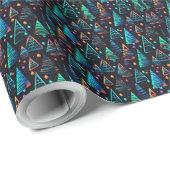 Festive Neon Black Blue Weihnachtsbaumen Muster Geschenkpapier (Rolleneckpunkt)