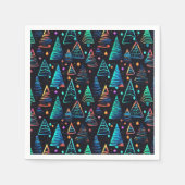 Festive Neon Black Blue Weihnachtsbaumen Muster Serviette (Vorderseite)