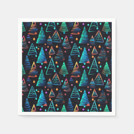 Festive Neon Black Blue Weihnachtsbaumen Muster Serviette