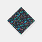 Festive Neon Black Blue Weihnachtsbaumen Muster Serviette (Ecke)