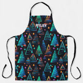 Festive Neon Christmas Trees Muster Monogram Schürze (Vorderseite)