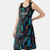 Festive Neon Christmas Trees Muster Monogram Schürze (InSitu)