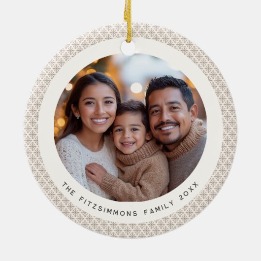 Festive Neutral Scandi Snowflake 2 Sided Photo Keramik Ornament (Hinten)