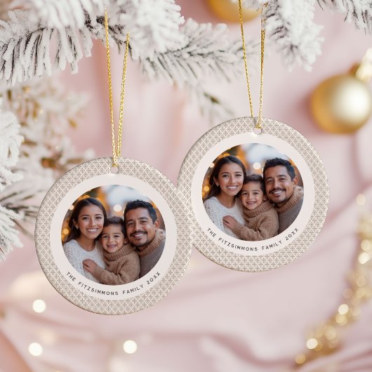 Festive Neutral Scandi Snowflake 2 Sided Photo Keramik Ornament