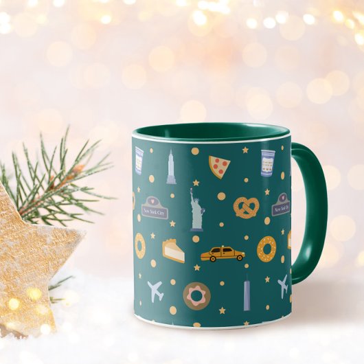 Festive New York City Pattern Christmas Green Tasse
