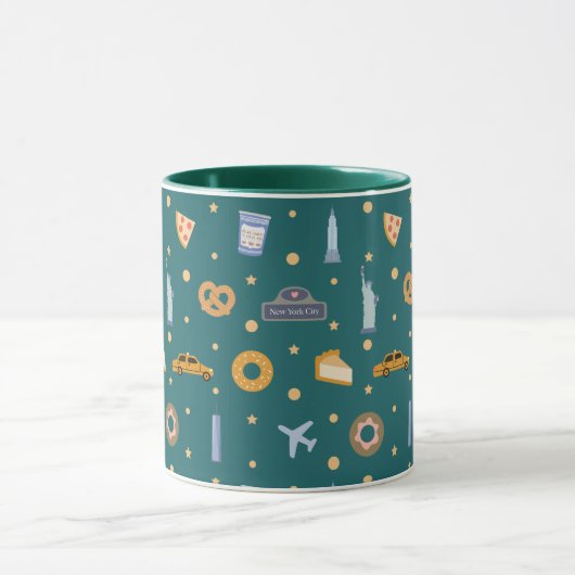 Festive New York City Pattern Christmas Green Tasse (Zentrum)