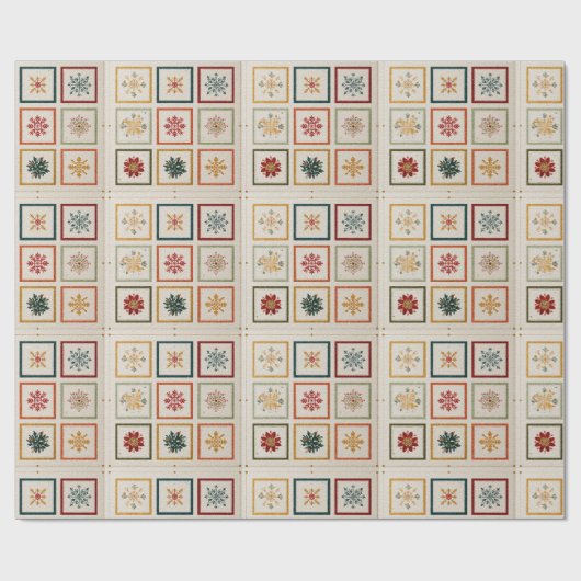 Festive Nine-Square Holiday Motif Design Geschenkpapier (Flach)