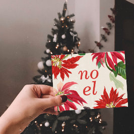 Festive Noel Watercolor Poinsettia Floral  Feiertagspostkarte