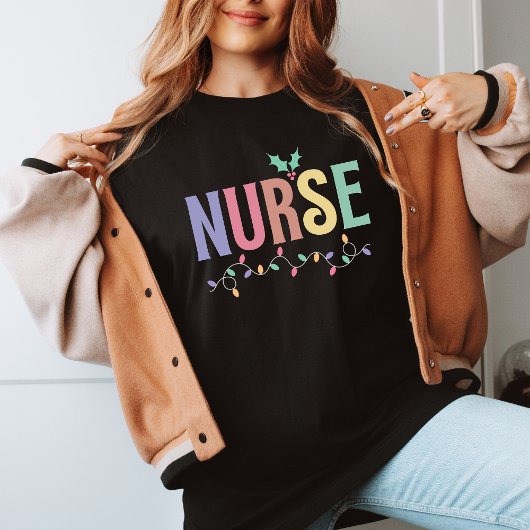 Festive Nurse Lights Christmas Cute  T Shirt
