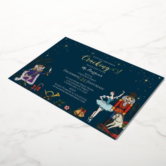 Festive Nutcracker Ballet Christmas Party Navy Folieneinladung (Gedreht)