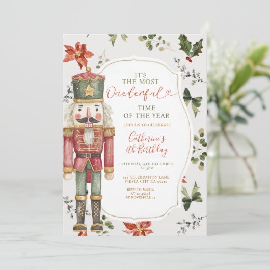 Festive Nutcracker Christmas Elegant Greenery Einladung (Stehend Vorderseite)