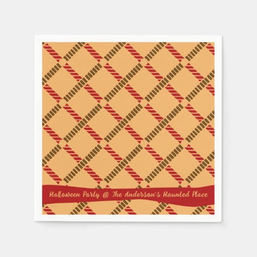 Festive Ochre Retro Rope Check Halloween Party Serviette (Vorderseite)