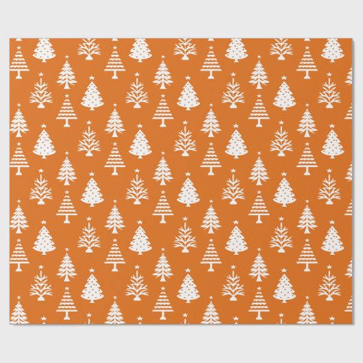 Festive Orange and White Christmas Tree Pattern Geschenkpapier (Flach)