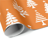 Festive Orange and White Christmas Tree Pattern Geschenkpapier (Rolleneckpunkt)