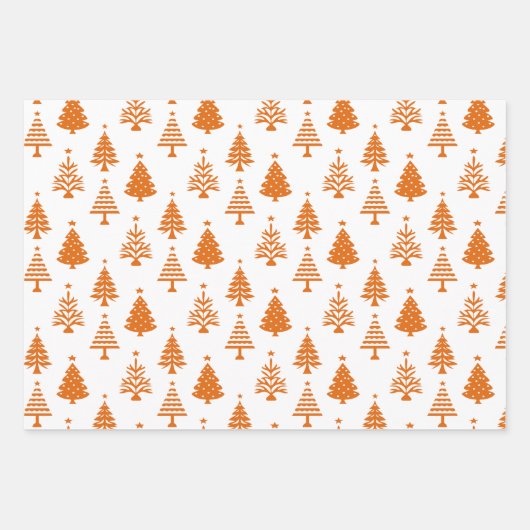 Festive Orange and White Christmas Tree Pattern Geschenkpapier Set (Vorderseite 2)