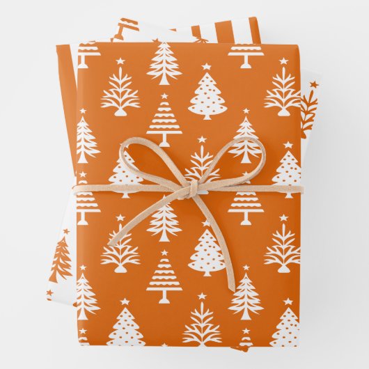 Festive Orange and White Christmas Tree Pattern Geschenkpapier Set (Beispiel)