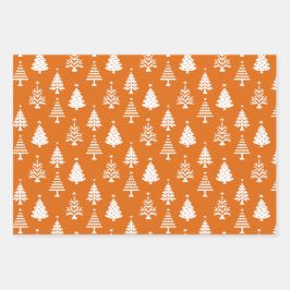 Festive Orange and White Christmas Tree Pattern Geschenkpapier Set