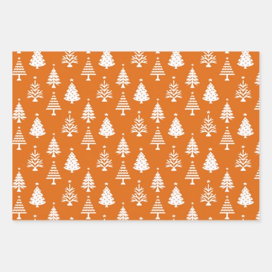 Festive Orange and White Christmas Tree Pattern Geschenkpapier Set (Vorderseite)