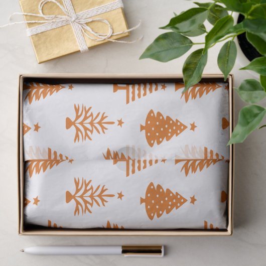 Festive Orange and White Christmas Tree Pattern Seidenpapier (Geschenk)