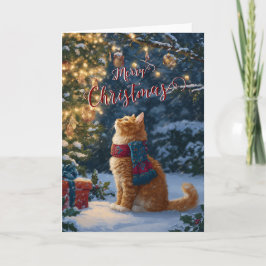 Festive Orange Cat Christmas Greeting Folded Card Feiertagskarte