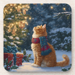 Festive Orange Cat Hard Plastic Coaster Set Getränkeuntersetzer