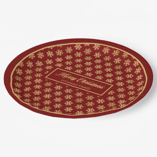 Festive Paper Plates Red Gold Christmas Snowflakes Pappteller (Schrägansicht)