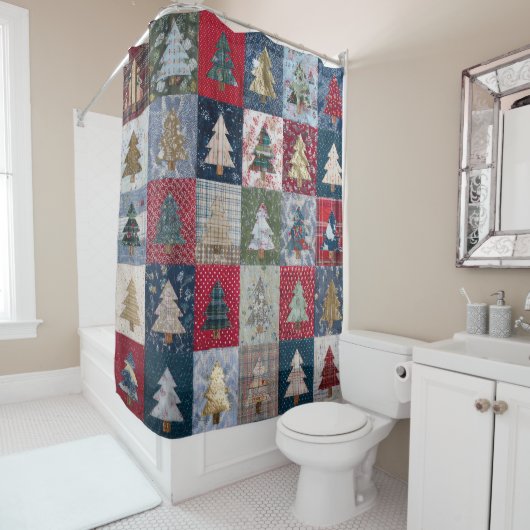 Festive Patchwork Christmas Tree Pattern (4) Duschvorhang (Beispiel)