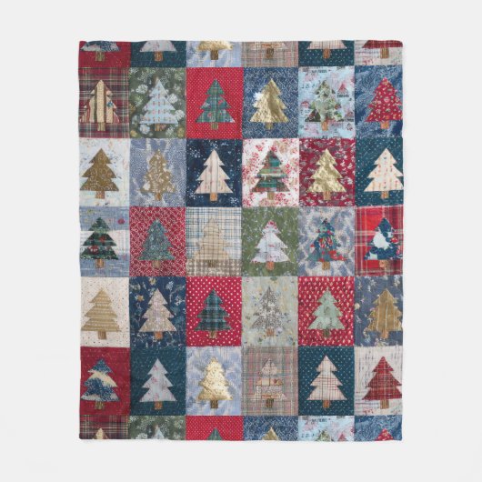 Festive Patchwork Christmas Tree Pattern (4) Fleecedecke (Vorderseite)