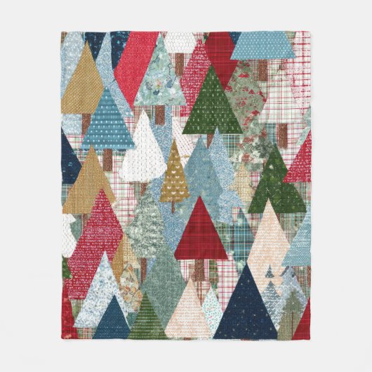 Festive Patchwork Christmas Tree Pattern Fleecedecke (Vorderseite)