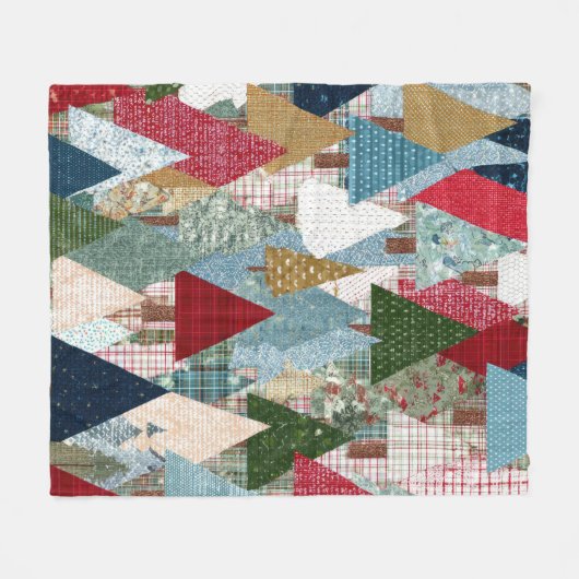 Festive Patchwork Christmas Tree Pattern Fleecedecke (Vorderseite (Horizontal))