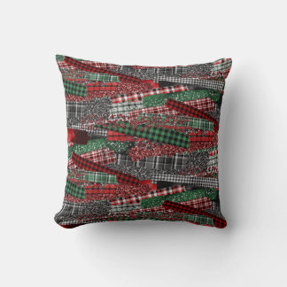 Festive Patchwork Plaid & Glitter Holiday Accent Kissen
