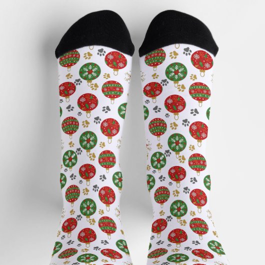 🐾 Festive Paw Print Christmas Ornament Socks Socken (Oben)