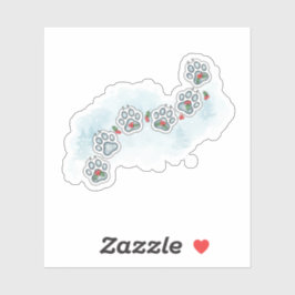 Festive Paw Prints Christmas Holly & Snowflake Aufkleber