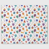 Festive Paw Prints & Party Treats Pet Anniversary Geschenkpapier (Flach)