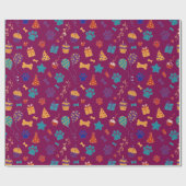 Festive Paw Prints & Party Treats Pet Anniversary Geschenkpapier (Flach)