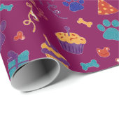 Festive Paw Prints & Party Treats Pet Anniversary Geschenkpapier (Rolleneckpunkt)