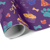 Festive Paw Prints & Party Treats Pet Anniversary Geschenkpapier (Rolleneckpunkt)