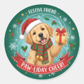 Festive Paws & Holiday JoySticker Runder Aufkleber (Vorderseite)