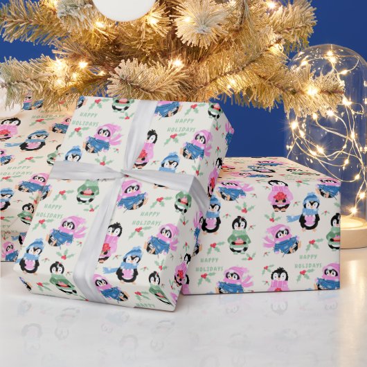 Festive Penguins Pattern Christmas Wrapping Paper Geschenkpapier (Feiertage)