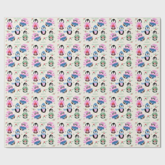 Festive Penguins Pattern Christmas Wrapping Paper Geschenkpapier (Flach)