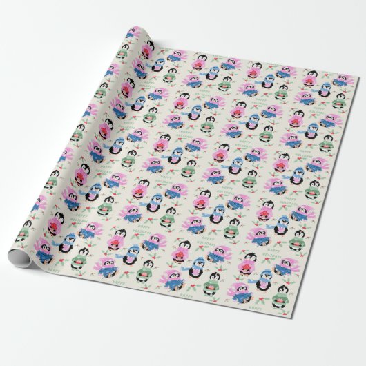 Festive Penguins Pattern Christmas Wrapping Paper Geschenkpapier (Ungerollt)