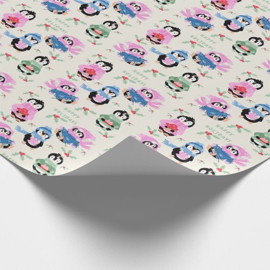 Festive Penguins Pattern Christmas Wrapping Paper Geschenkpapier (Ecke)