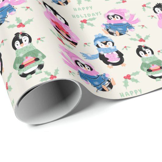 Festive Penguins Pattern Christmas Wrapping Paper Geschenkpapier (Rolleneckpunkt)