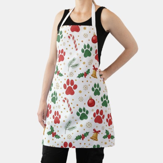 Festive Pet Paw Print Christmas Apron: Red & Green Schürze (InSitu)